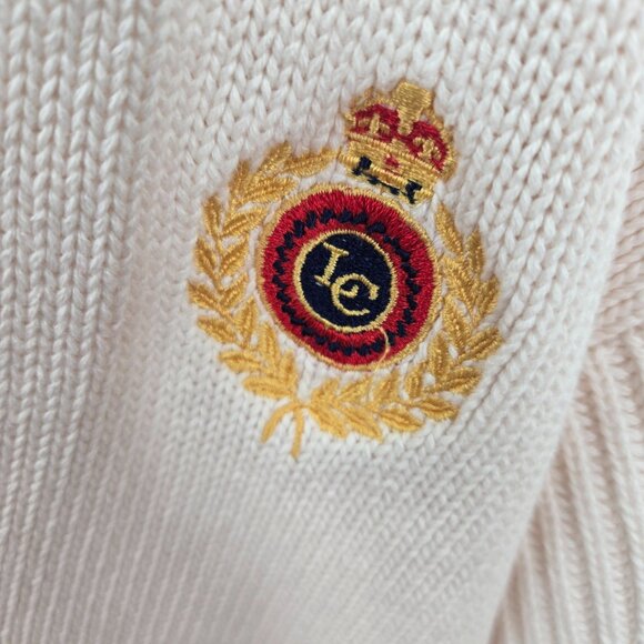 Vintage Liz Claiborne Cream Open Buttoned Logo Preppy Cotton Cardigan Small - Picture 10 of 14